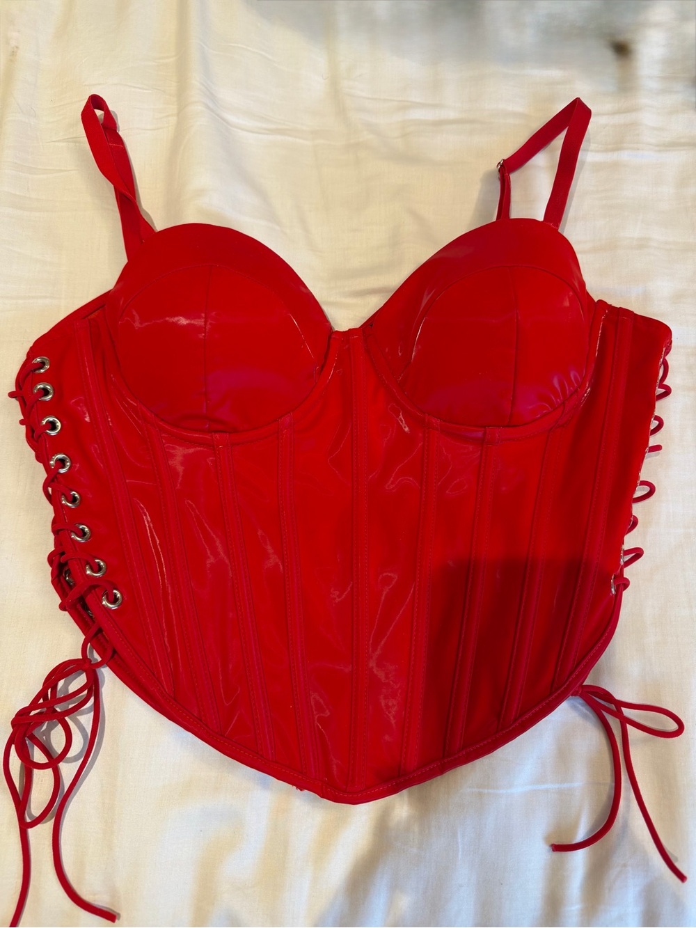 Icône Simons Red Lace-Up Bustier Corset Top